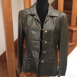 Escada 100% Leather Forest Green Jacket